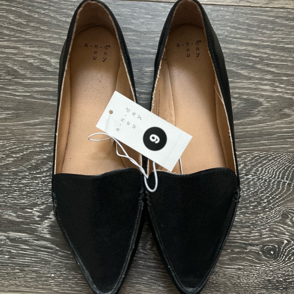 A New Day “Micha” black pointed toe flat loafer